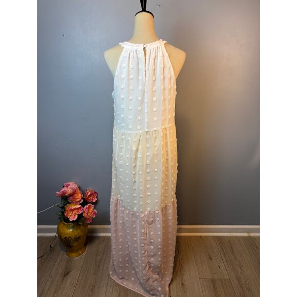 Andree By Unit Swiss Dot Pastel Colorblock Maxi Dress Halter Ethereal Large - Picture 2 of 9